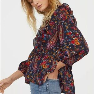 H&M Paisley Floral Peplum Semi Sheer Blouse